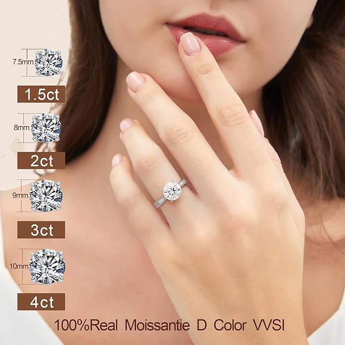 Moissanite Engagement Rings for Women,Promise Rings 925 Sterling Silver with 18K Yellow/White Gold Plated,D Color VVS1 Wedding Band Moissanite Ring 0.5/1/1.5/2/3/4CT