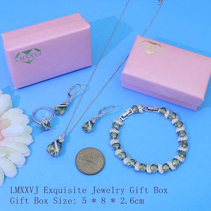 LMXXVJ Jewelry Set for Women,Teardrop Cubic Zirconia Necklace Earrings Adjustable Ring Bracelet Jewelry Set Formal Jewelry Gift