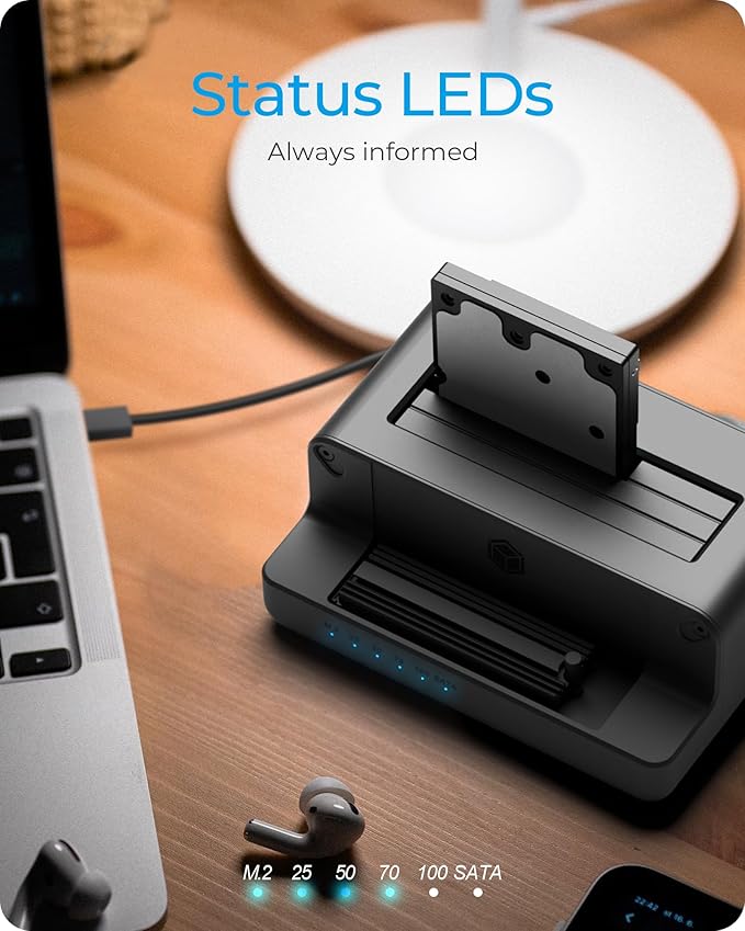 M.2 NVMe & SATA SSD/HDD Hard Drive Docking Station, ICY BOX USB-C 10Gbps M.2 NVMe&SATA Cloner&Reader, Dual Bay Hard Drive cloner for 2.5"/3.5" SSD&HDD Hard Drives, 2 Way Offline Cloning Clone Station