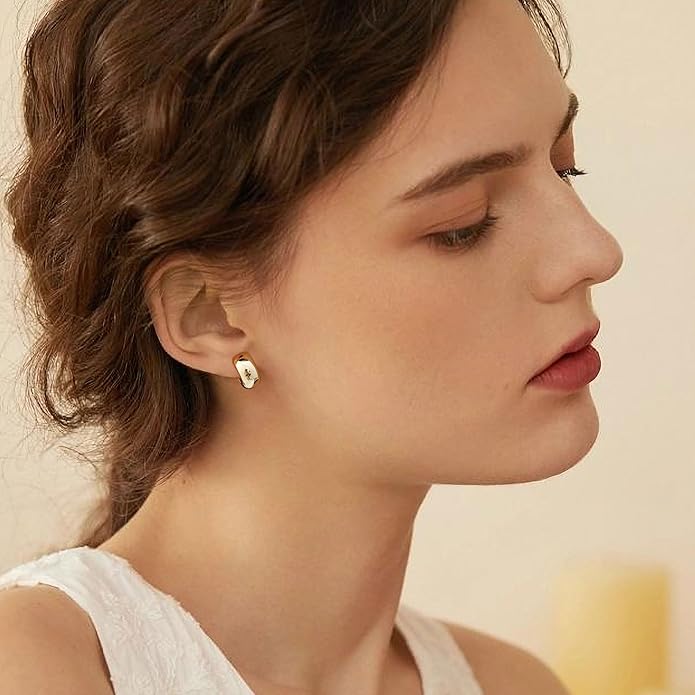 Gamicy Small 14K Gold Plated Hoop Earrings for Women with 925 Stering Silver Post, 14K Real Gold Plated Chunky Lightweight Hoops Earrings