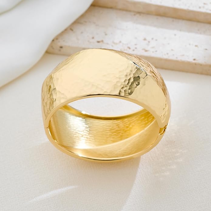 Statement Golden Matte Bracelet for women Minimalist Chunky Brushed Bangle Bracelet Vintage Thick Wide Cuff bracelet Gold Plated Open Cuff Geometric Bracelet