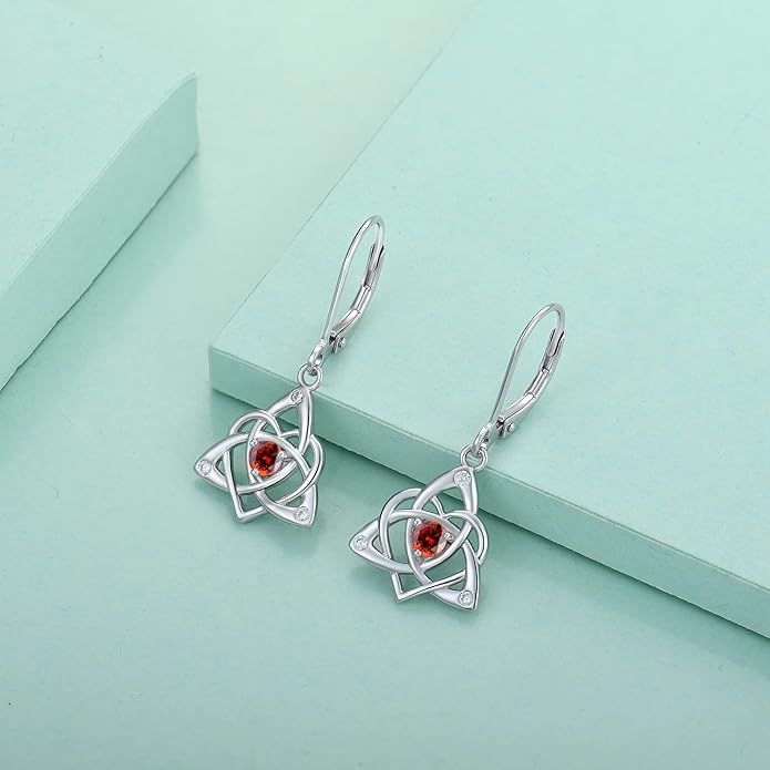 Starchenie Celtic Knot Dangle Earrings Sterling Silver Trinity Love Knot Leverback Earrings Gemstones Jewelry for Women