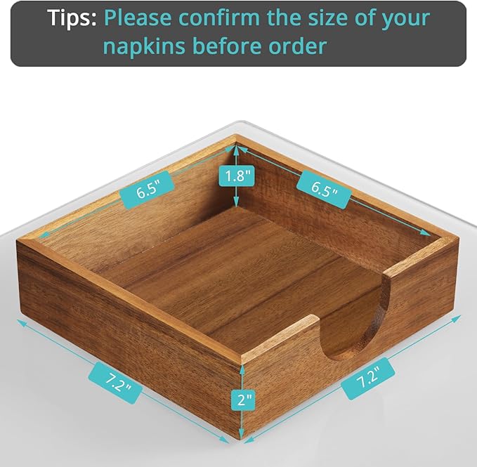 Acacia Wood Napkin Holder for Table, Napkins Holders For Paper Napkins, Flat Napkin Holder for Luncheon, Napkin Holders for Kitchen Dinner Table Decor, Napkin Dispenser for Indoor & Outdoor Use