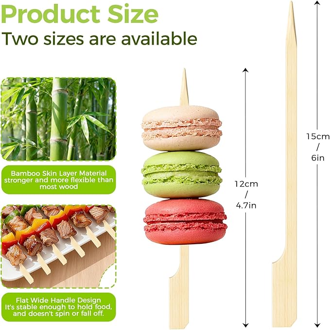 Bamboo Appetizer Skewers 4.7 Inch – 300 Pack Cocktail Picks for Appetizers, Charcuterie Toothpicks, Decorative Party Picks, Bamboo Cocktail Sticks for Drinks and Food