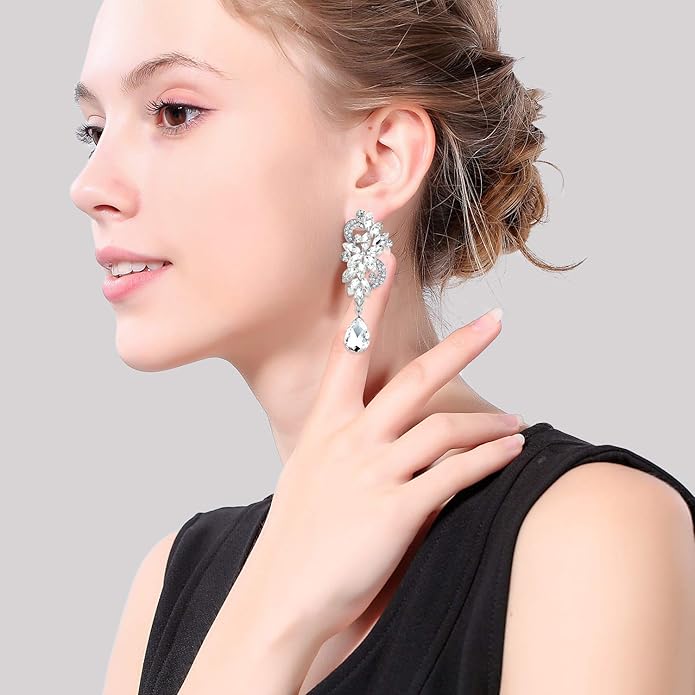mecresh Marquise Crystal Bridal Chandelier Dangle Drop Earrings Ladies Gifts in Silver/Gold Tone
