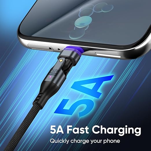 240W Rotating USBC to USB C Magnetic Data Cable, 3ft for Laptop/Tablet/Smart Phone