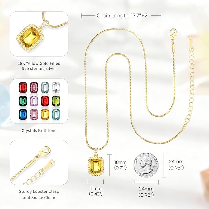 Valentine's Day Gifts for Her-18K Gold Plated Dainty Square Crystal Birthstone Necklace,Gold Jewelry for Women,Anniversary Birthday Gifts for Women Her Wife Girlfriend Mom Womens Necklace Jewelry
