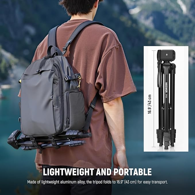 NEEWER Entry Level Version Tripod for Cell Phone & Camera, Metal Lightweight Portable Travel Stand with Cold Shoe Cellphone Holder Mount Compatible with iPhone for Video Recording Filming, TP53