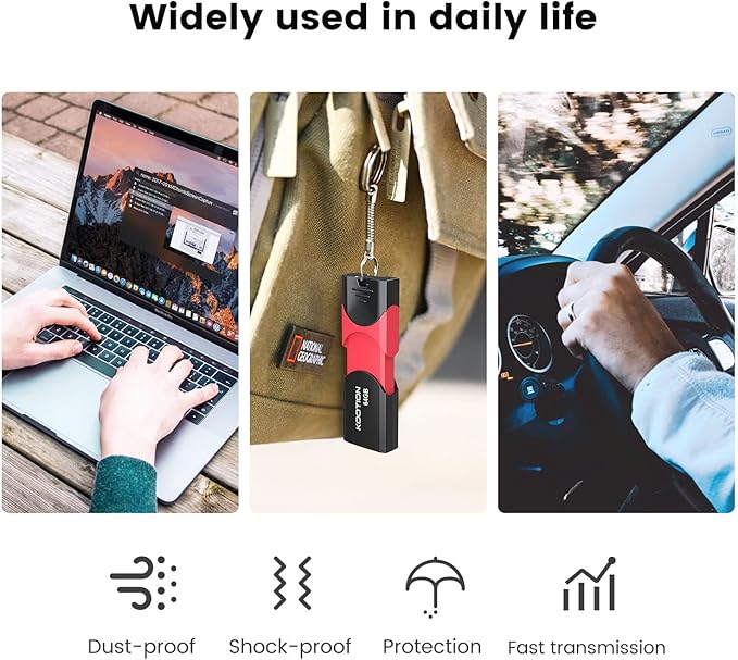 KOOTION Flash Drive 64 GB USB 3.0 Flash Drive Thumb Drive Retractable 64G Memory Stick Ultra High Speed USB Stick Rugged Jump Drive with LED Indicator for Data Storage and Transfer