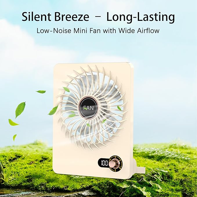 Mini Portable Fan, Silent Rechargeable Desk & Handheld with Adjustable Speeds & Angles, Long-Lasting Battery, Light Personal Wireless Cooling for Office, Bedroom, Classroom, Travel