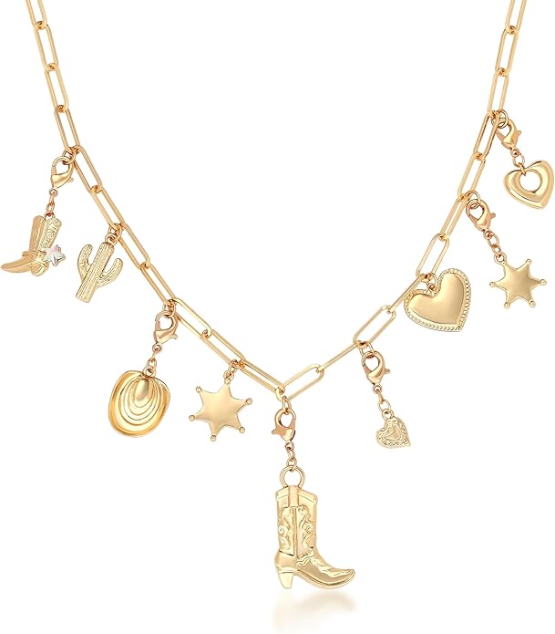 MISS RIGHT Dainty Gold Evil Eye Hamsa Hand Coin Lucky Charm Pendant Necklace for Women Trendy Vintage Paperclip Chain Sun Moon Clover Flower Chunky Charm Necklace Jewelry Gifts