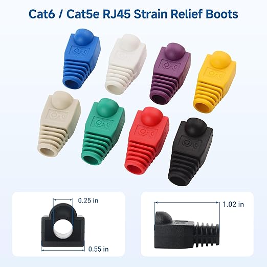 Cable Matters 200-Pack Cat6 / Cat5e RJ45 Strain Relief Boots, RJ45 Boot, Cat 6 Ethernet Boots, Multicolored, Fits 6.5mm (0.25in) Ethernet Cables