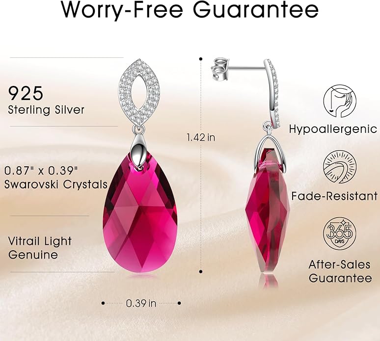 925 Sterling Silver Earrings, Created with Swarovski® Crystals, White Gold Plated, Earrings for Women, Gift for Women – for Birthday, Anniversary, Christmas & Valentine's Day