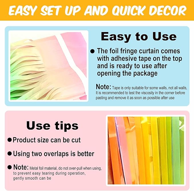 3 Pack Rainbow A Foil Fringe Curtains Backdrop, 3.28 x 8.2 Ft Metallic Streamers Tinsel Curtains Background for Photo Booth, Birthday, Halloween, Christmas, Thanksgiving, New Year Party Decorations