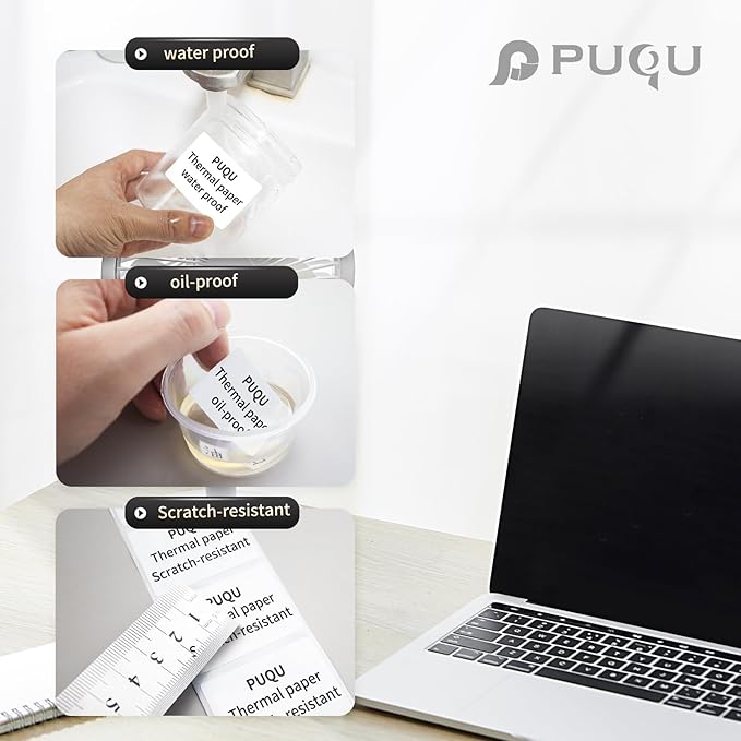 PUQU 20x10mm Direct Thermal Sticker Labels, Self-Adhesive All-Purpose Label Maker Tape, Compatible with AQ Series Label Printer, Refills Standard Laminated Office Labeling, 3 Rolls, 1800 Labels