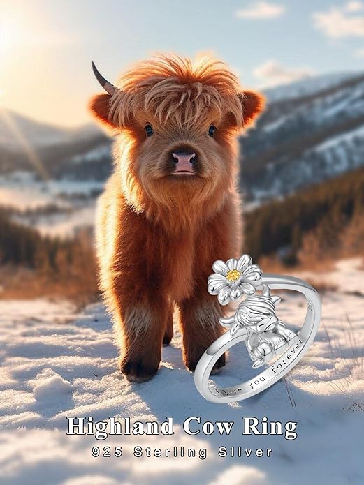 Animal Open Ring 925 Sterling Silver Koala/Panda/Highland Cow/Elephant Adjustable Ring Cute Animal Daisy Jewelry Gifts for Women