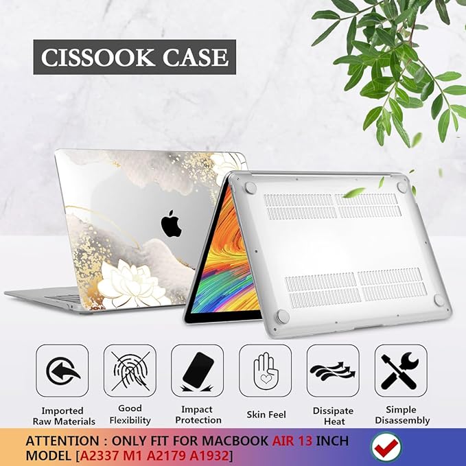 CISSOOK Compatible with MacBook Air 13 inch Case 2021 2020 2019 2018 2022 Release Model: M1 A2337 A2179 A1932, Floral Hard Shell Case Cover for MacBook Air 13 inch with Retina Display and Touch ID