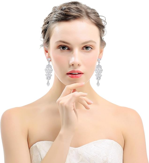 mecresh Gold/Silver Rhinestone Chandelier Wedding Bridal Dangle Earrings