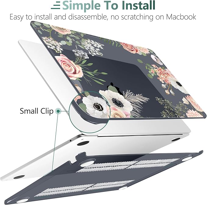 TWOLSKOO Compatible with M4 MacBook Air 15 inch Case 2025-2023 Released Model M4 A3241 M3 A3114 M2 A2941, Plastic Hard Shell & Screen Protector & Keyboard Cover & Type C Adapter, Rose Flower