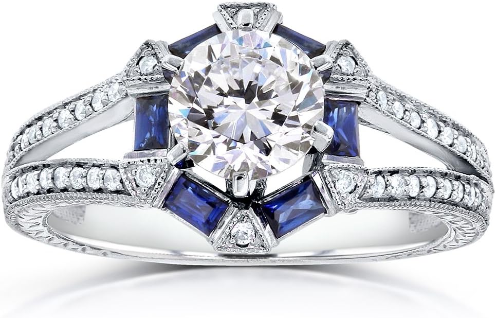 Kobelli Art Deco Moissanite Engagement Ring 14k White Gold