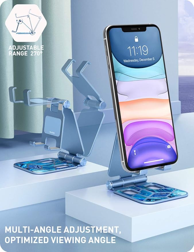 i-Blason Cell Phone Stand for Desk, Cell Phone Holder, Fits All Smart Phones, iPhone 16 15 14 13 Pro Max, Foldable Phone Stand Holder, Blue