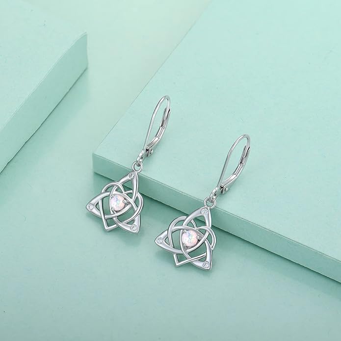 Starchenie Celtic Knot Dangle Earrings Sterling Silver Trinity Love Knot Leverback Earrings Gemstones Jewelry for Women