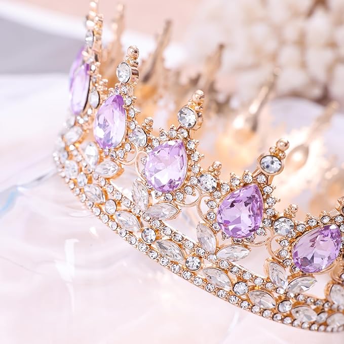 Purple Queen Crown for Women Crystal Tiara for Girl Rhinestone Wedding Headband for Bride Hair Accessories for Costume Birthday Party Prom Gifts