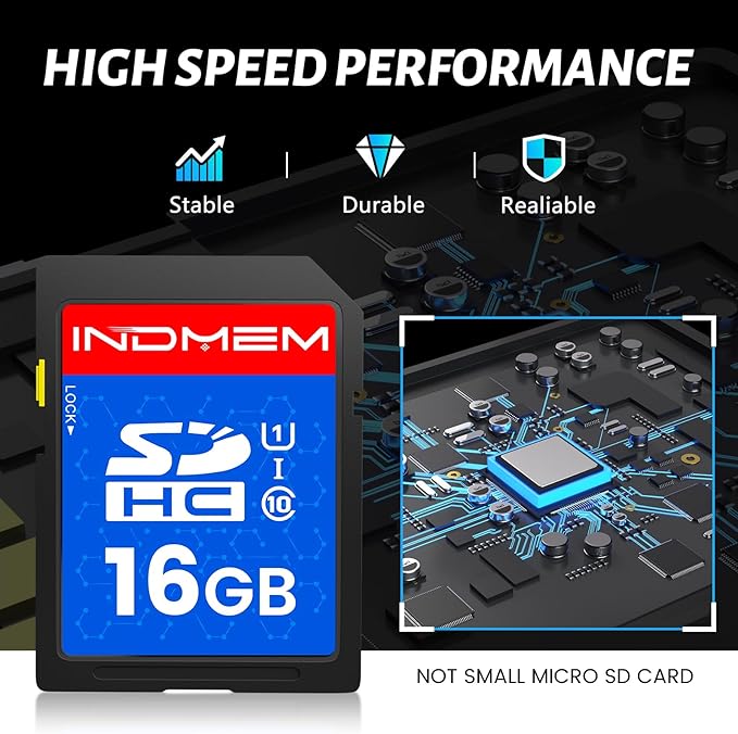 INDMEM SD Card 16GB, 10-Pack UHS-I Class 10 MLC Flash Memory Card, High-Speed Secure Digital Cards for Cameras, DSLR, Action Cams - Reliable Storage