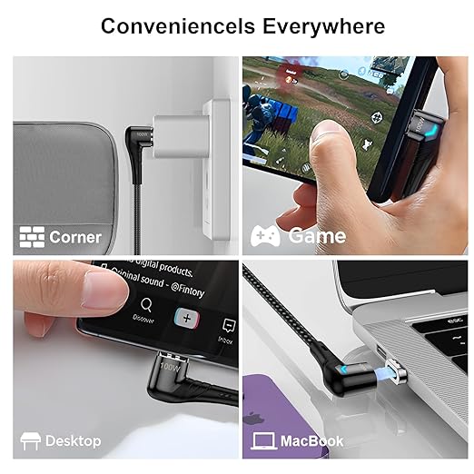 ZBF 100W USB C Magnetic Charging Cable, Right Angle Magnetic Phone Charger Cable(3 Pack, 5/5/5FT) 5A Fast Charging for Mac-Book Pro/Air, Pad Pro,Phone 17 16,14,13 Pro Max,Mac-Book Pro Pad Galaxy S22