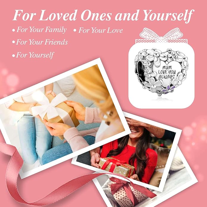 Family Mom Heart Charms 925 Sterling Silver Bead for Bracelets and Necklaces For Women Jewelry Present