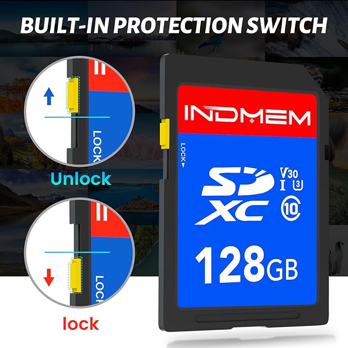 INDMEM SD Card 128GB 6-Pack, Class 10 128GB High Speed up to 90M/S Full HD Video Flash Memory Card MLC Standard Secure Digital Cards Camera Cards