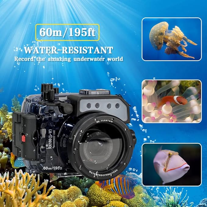Sea frogs 195FT/60M Underwater Waterproof Camera Diving housing case for Sony DSC RX100 RX100II RX100III RX100IV RX100V RX100I-V (Housing + Red Filter)