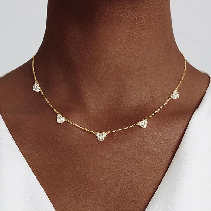 Heart Necklace for Women Gold/Silver Plated Trendy Heart Choker Lover Pendant Hypoallergenic Fashion Gold/Silver Necklace for Women Love Jewelry Gift for Women Girlfriend