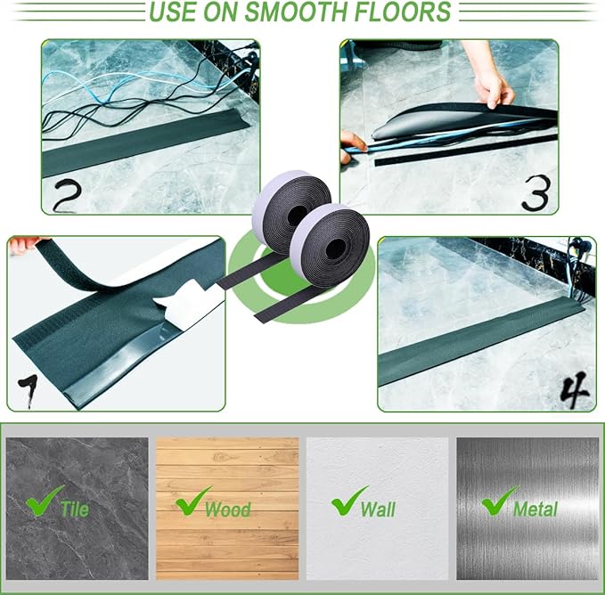 Floor Cable Covers - 20ft Oxford Fabric Cord Protector with Adhesive Hook & Loop,Waterproof Wire Storage Sleeve for Any Floor Surface,Durable Cable Management to Prevent Tripping Hazards (Gray, 20ft)