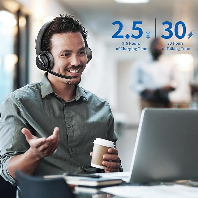 Wireless Headset with Mic for Work, Bluetooth 5.3 Headset with AI Noise Cancelling Microphone & Call Reminder, Wireless Headphone with Voice Assistant for PC/Computer/Remote Work/Call Center/Zoom