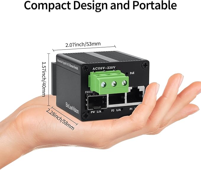 Industrial Mini Gigabit Ethernet Switch, 2-Port RJ45 + 1-Port SFP, Unmanaged Network Switch,Plug & Play,Fanless Metal Design,AC Power Supply(Non PoE)