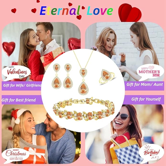 LMXXVJ Teardrop Jewelry Set for Women，Necklace Earrings Adjustable Ring Bracelet Set Fashion Formal Platinum/Gold/Rose Gold Jewelry Gift Girl/Mom/Wife/Grandmother/Best Friend/Aunt