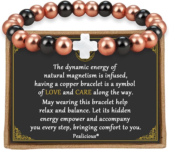 Copper Bracelets for Women, Cross Charm Magnetic Bracelets for Women Copper Jewelry Pulsera de Cobre Para lujer Christian Jewelry with 3500 Gauss Magnetic Bead Valentines Day Gifts for Her
