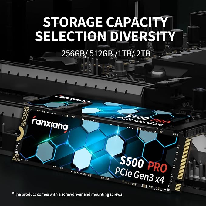 S500 Pro 512GB NVMe SSD M.2 PCIe Gen3x4 2280 Internal Solid State Drive, SLC Cache 3D NAND TLC, Up to 3200MB/s, Compatible with Laptop and PC Desktops(Black)