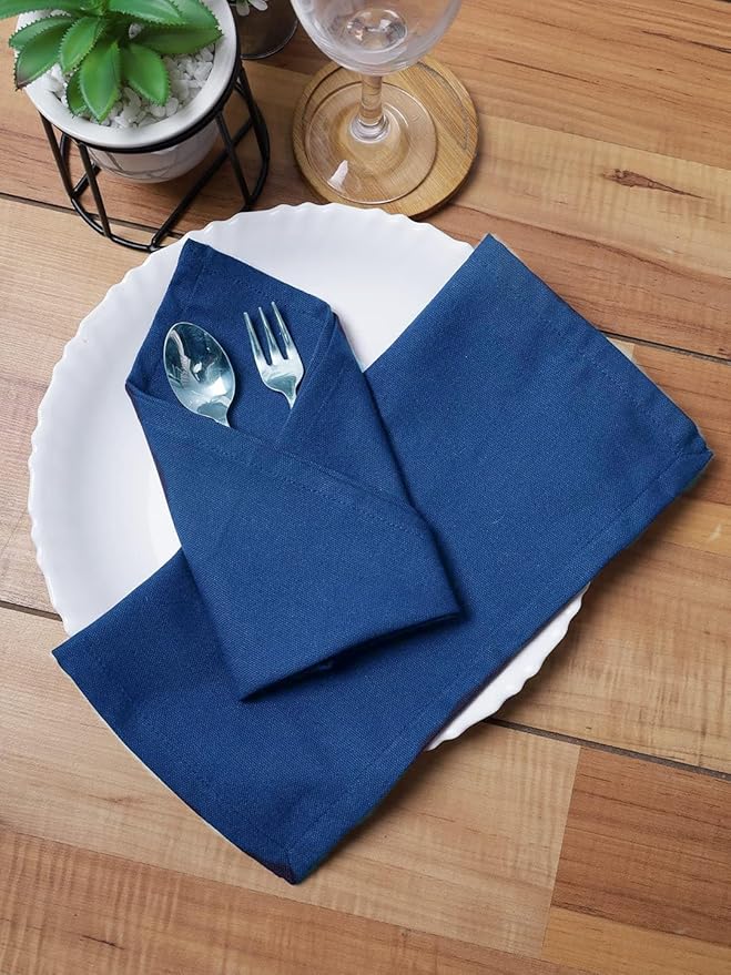TARAN LIVING Cotton Napkins Cloth Washable Dinner Napkin Solid Plain Table Cloth Napkins Set of 12 for Thanksgiving Easter Gifting - Set of 12-18x18 Inch - Navy Blue