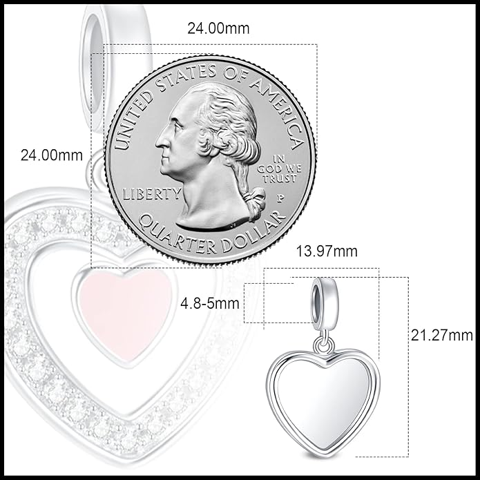 Annmors Personalized Photo Charm for Bracelet Necklaces,925 Sterling Silver Charm Love Heart Shaped Engraved Customize Picture Gift for Birthday Mother's Day Christmas,Bead Charms Jewelry for Women