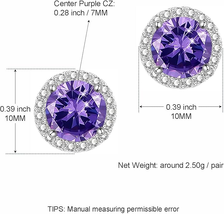 YOMELA Cubic Zirconia Earrings Studs, Halo CZ Birthstone Simulated Diamond Stud Earrings for Women