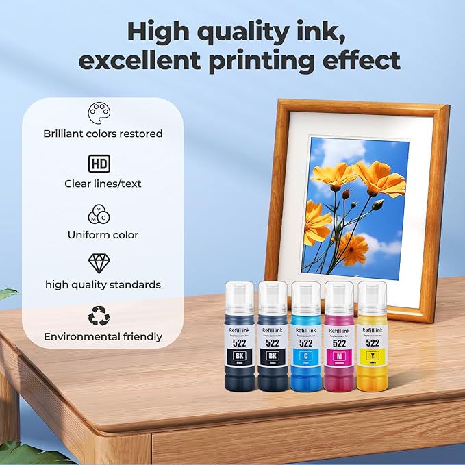 522 Ink Refill Bottles ET-2800 ET-4800 ET-2400 ET-2803 Ink Refill Replacement for 522 Ink Bottles for ET-2840 ET-4700 ET 2800 ET 4800 ET 2400 ET 2803 ET-4810 ET-2720 Printer 10 Pack (Not Subli Ink)