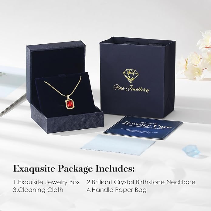Valentine's Day Gifts for Her-18K Gold Plated Dainty Square Crystal Birthstone Necklace,Gold Jewelry for Women,Anniversary Birthday Gifts for Women Her Wife Girlfriend Mom Womens Necklace Jewelry