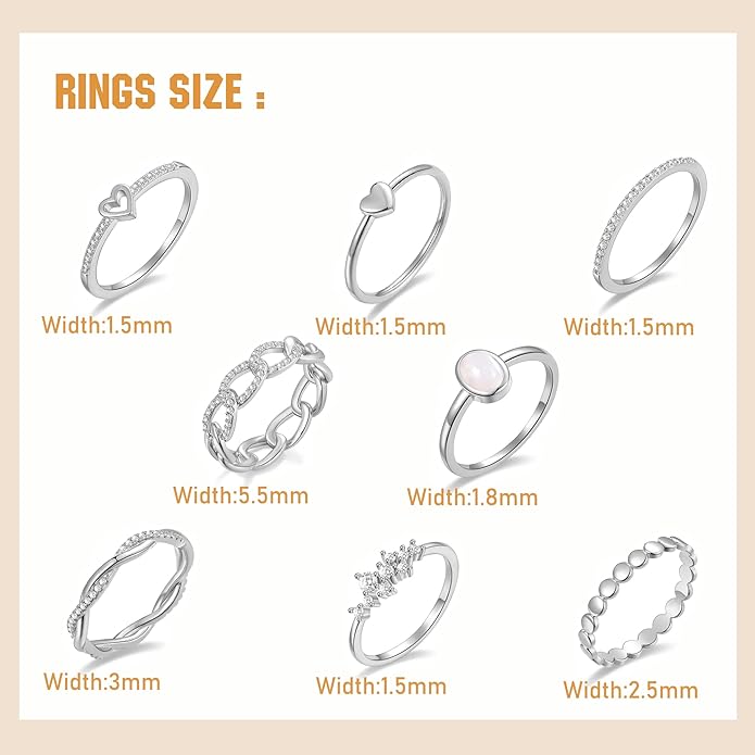 PLOMFOV 14K Gold/Silver Plated Stacking Rings Set for Women Non Tarnish CZ Heart Simple Cute Stackable Rings Dainty Trendy Gold Statement Rings Plain Band Size 4-12