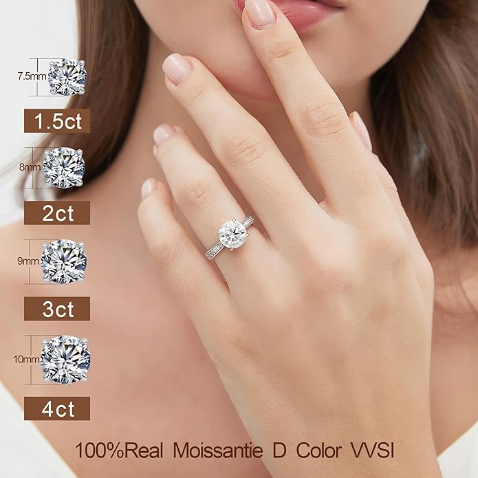 Moissanite Engagement Rings for Women,Promise Rings 925 Sterling Silver with 18K Yellow/White Gold Plated,D Color VVS1 Wedding Band Moissanite Ring 0.5/1/1.5/2/3/4CT