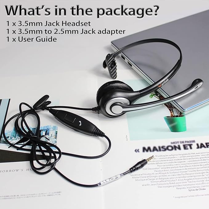 Wantek Cell Phone Headset Mono with Noise Canceling Mic, Wired Computer Headphone for iPhone Samsung Huawei HTC LG ZTE BlackBerry Smartphones and Laptop PC Mac Tablet with 3.5mm Jack(F600J35)