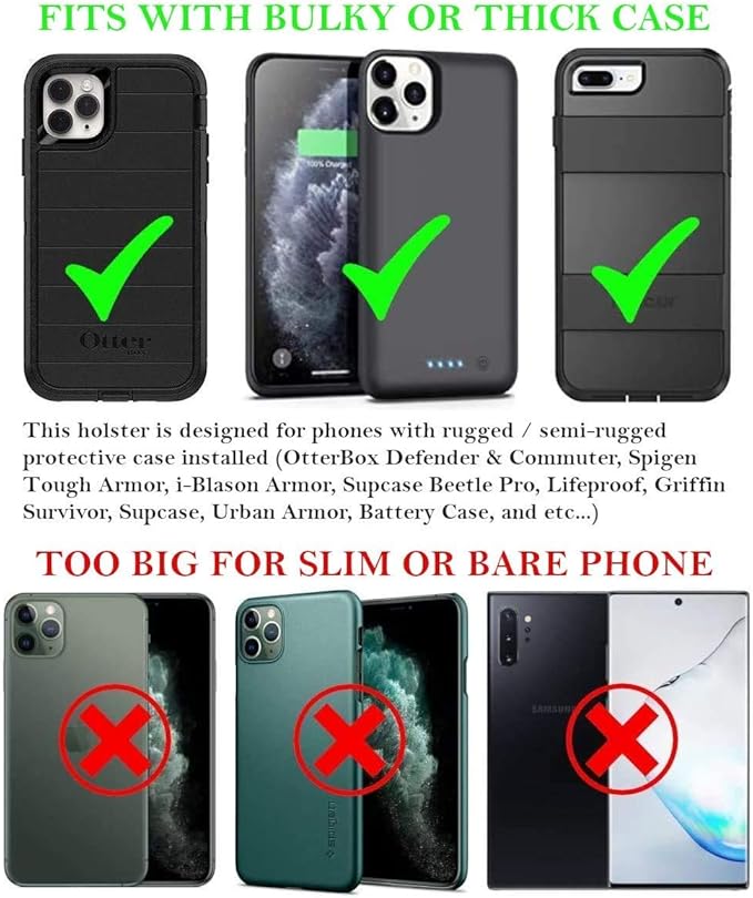 AH Military Grade Nylon Cell Phone Belt Holder for Men Horizontal Pouch Carrying Clip for [iPhone 6 6S 7 8 X XR XS 11 12] iPhone 11 Moto Droid x Holster PRO S8 S9 S7 S20 fits Otterbox or Thick Case