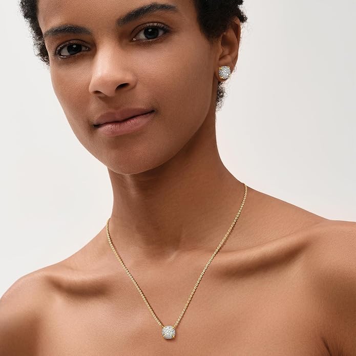 MEVECCO Dainty Gold Necklace For Women 18k Gold Plated Full CZ Pendant Necklace Handmade Necklace Jewelry Everyday Wear