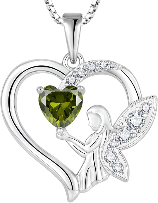 Guardian Angel Necklace 925 Sterling Silver Heart Angel Wings Pendant Birthstone Jewelry for Women